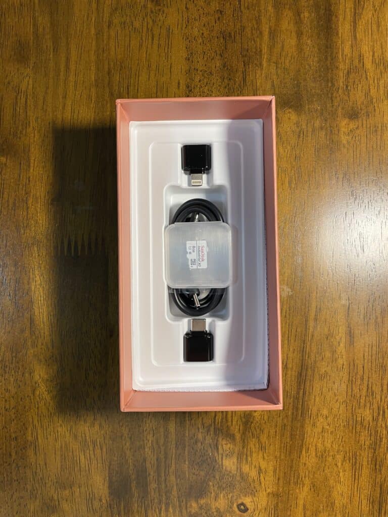 cable and usb/sd card adapters.