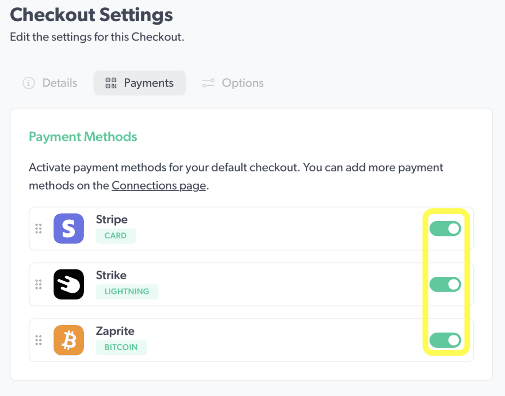 checkout payment method activation
