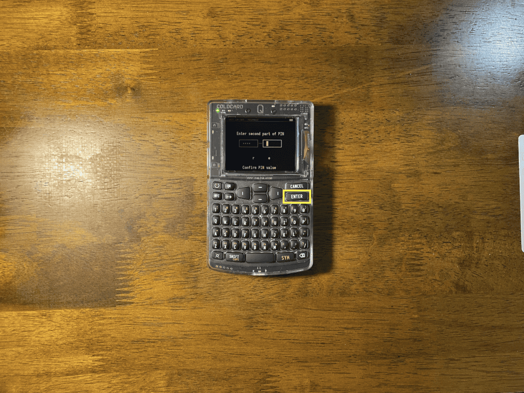 verify your pin and words and hit enter to continue