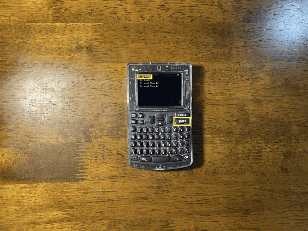 Select how many words you would like your seed word to contain and hit ENTER