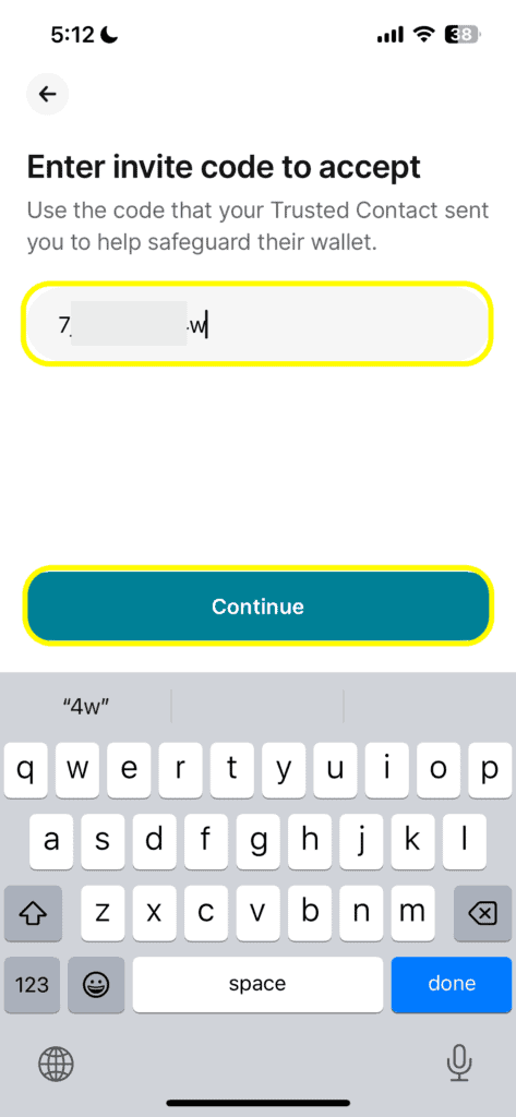 enter invite code and tap continue